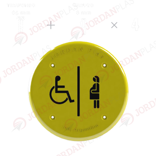 tachas planas lt-49 La Tacha Plana LT-49 Demarcatoria está fabricada con Polipropileno y Co Polímeros, con agregados de resinas plásticas de alta resistencia, compuestos con aditivos antioxidantes y Filtros UV. Posee resistencia a los hidrocarburos y variaciones extremas de temperatura. En dos tamanos de 150 y 180 mm de diámetro, su centro cuenta con las siguentes IMAGENES DEMARCATORIAS: CRUCE PEATONAL o EMABARAZADA-DISCAPACITADO o CRUCE ESCOLAR o PROHIBIDO ESTACIONAR. De fácil y rápida colocación: con un tirafondo, una arandela y un tarugo en cada orificio de fijación mecánica.
