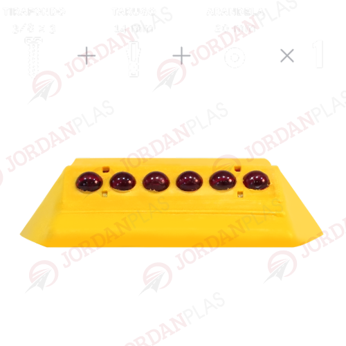 tachas rectangulares lt-51 La tacha rectangular L-51 está fabricada con Polipropileno y Co Polímeros, con agregados de resinas plásticas, compuestas con aditivos antioxidantes y Filtros UV. Posee 1 línea de LED reflectivos de Policarbonato de esferas microprismáticas que otorgan una alta intensidad lumínica tanto diurna como nocturna. De fácil y rápida colocación: con un tirafondo, una arandela y un tarugo en cada orificio de fijación mecánica.También según el modelo con Pegamento Bituminoso o Epoxi.